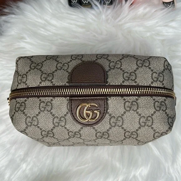 Cosmetic Bag Gucci Ophidia GG Supreme Brown Coated Canvas Large Zippy Gold Tone - Picture 3 of 17